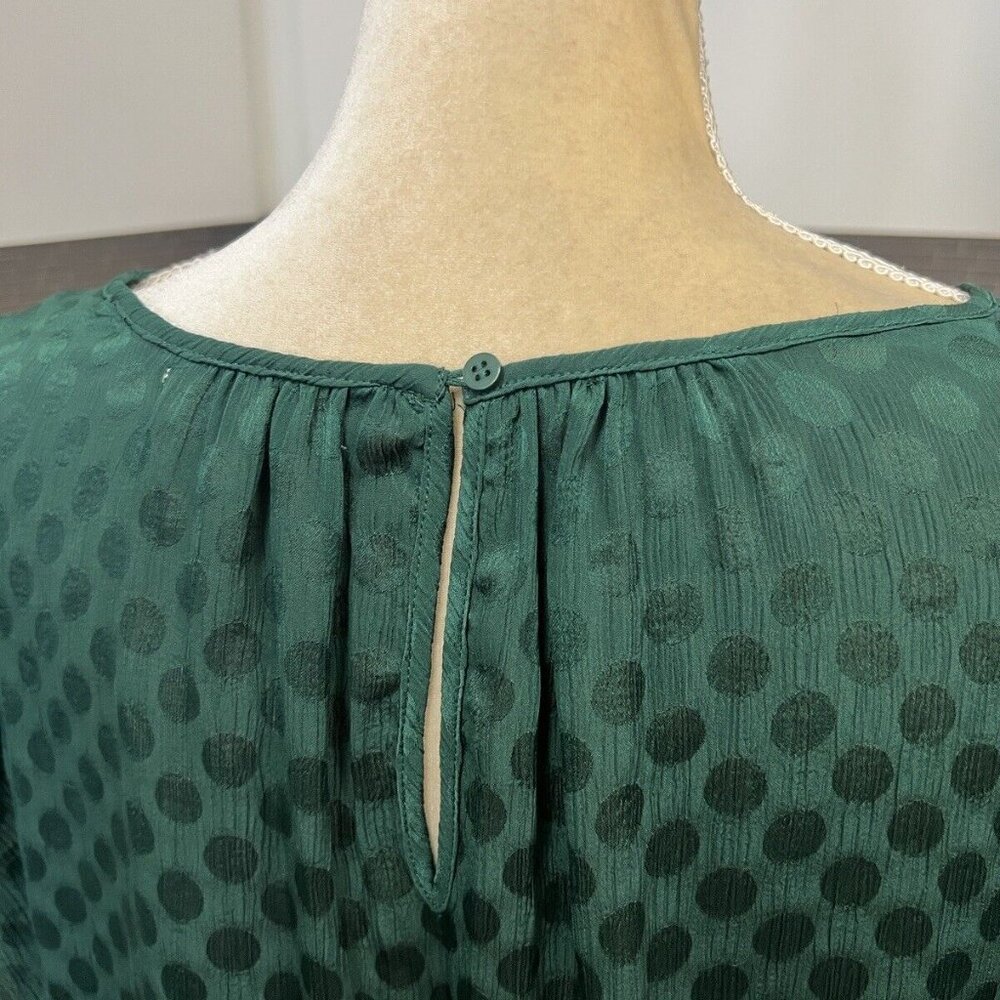 DO NOT BUY Max Studio Jacquard Shine Dot Ruched Sleeves Blouse L Large Green - Picture 6 of 7